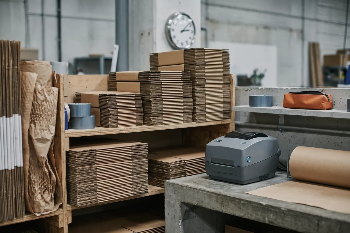Organized packing station ready for same-day shipping