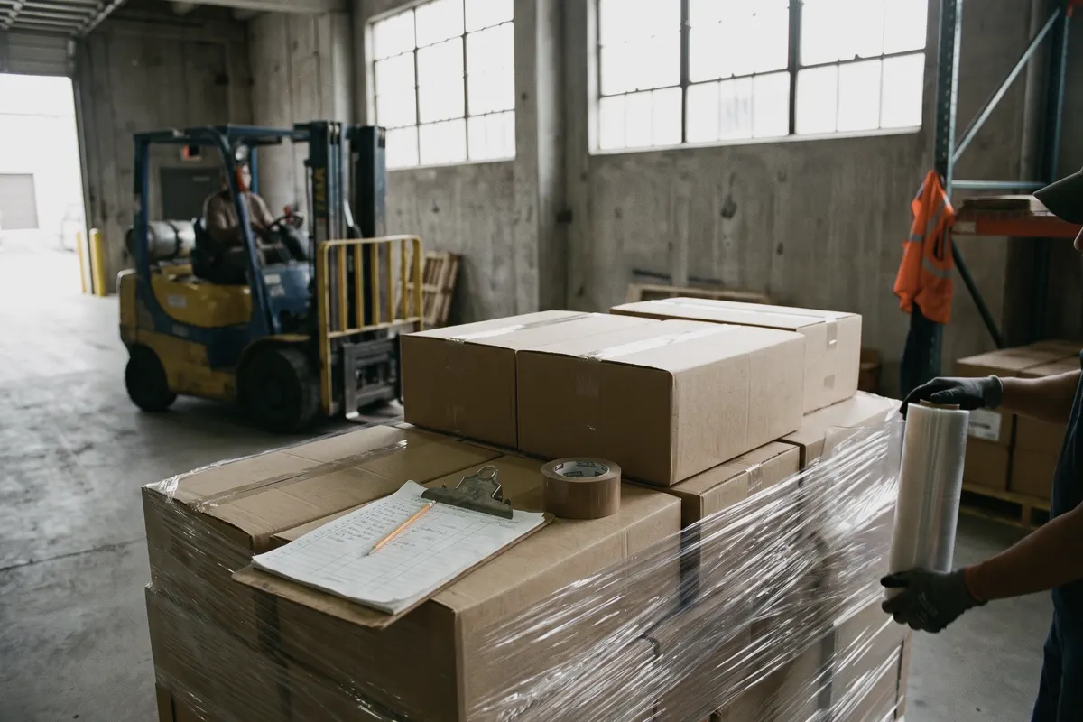 Pallet of closeout inventory prepared for a controlled sale