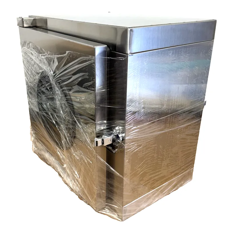 Stainless steel pass-through transfer cabinet with latch door, from a Nevra marketplace listing